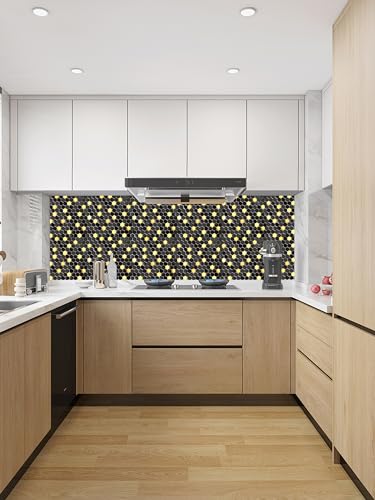 Black and Gold Backsplash Wall Tiles Hexagon Mosaic Shower Floor Tile Kitchen Bathroom Tile (5 Sq Ft)