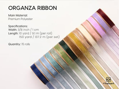 3 8" x 150 Yds Organza Ribbon Set Sheer Ribbon for Gift Wrapping (15 Count)