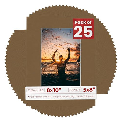Pack of 25 Acid Free 8x10 Mats Bevel Cut for 5x8 Photos (25 Count)