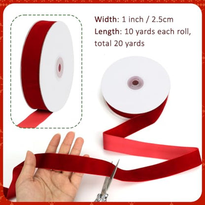 20yd 1" Red Velvet Ribbon Single Faced for Gift Wrapping (2 Count)
