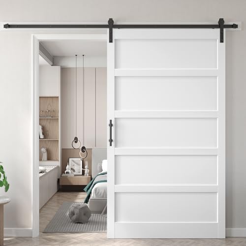 54x84 inch White Barn Door with 9FT Sliding Door Hardware Kit Included & Handle