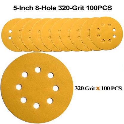 5-Inch 8-Hole Hook and Loop Sanding Discs 320-Grit, 100-Pack (100 Count)