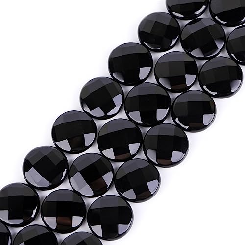 GEM Inside Facted Black Agate Gemstone Loose Beads Coin 20mm Crystal Energy Stone Power for Jewelry Making 15"
