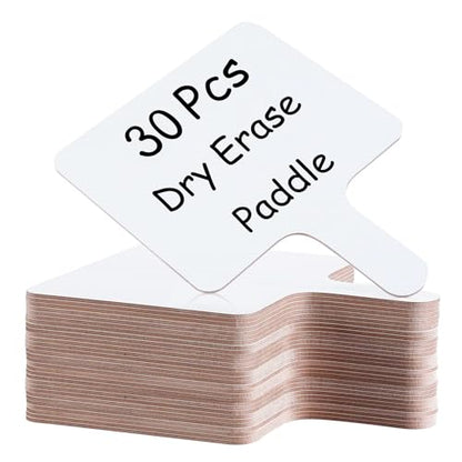 30 Pcs Dry Erase Answer Paddle 7 x 9 Inch Handheld Wooden White Board Double Sided Dry Erase Small Whiteboards for Students Classroom Games Party Auction Paddles for Bidding Meeting Voting (30 Count)