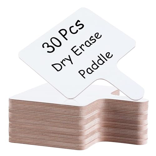 30 Pcs Dry Erase Answer Paddle 7 x 9 Inch Handheld Wooden White Board Double Sided Dry Erase Small Whiteboards for Students Classroom Games Party Auction Paddles for Bidding Meeting Voting (30 Count)