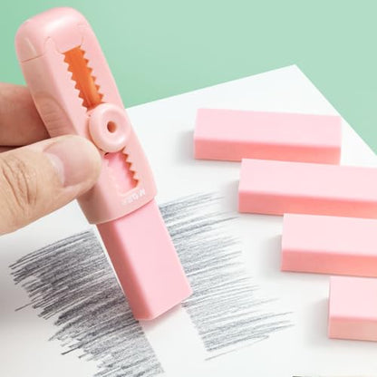 4+1 Pack Rubber Pink Erasers Sliding Retractable Eraser (5 Count)