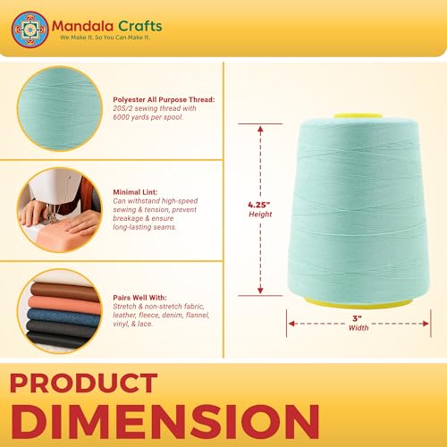 20S 2 Mint Polyester 4 Pack of Serger Threads Cones (24000 Foot)