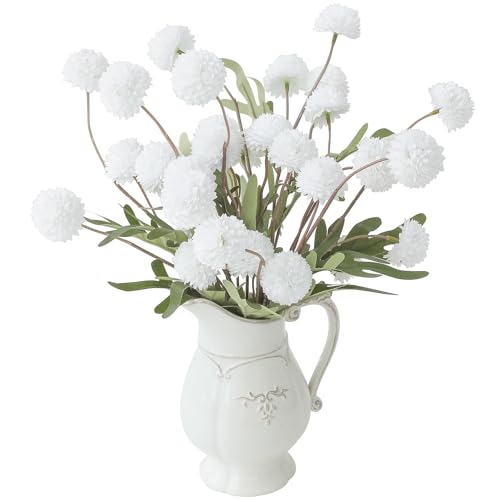 6pcs White Faux Silk Mums Artificial Flowers (6 Count)