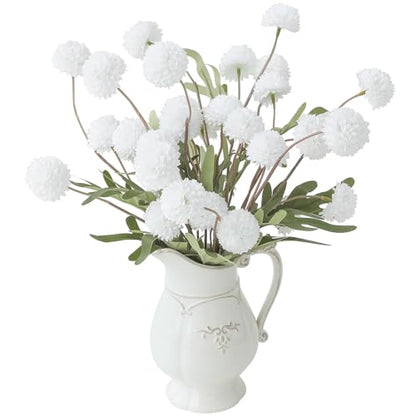6pcs White Faux Silk Mums Artificial Flowers (6 Count)