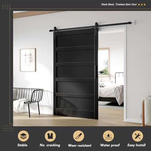 48x84 Black Barn Door with 8FT Sliding Door Hardware Kit