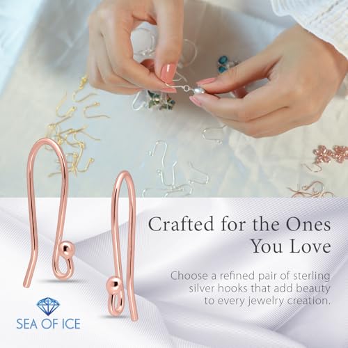 925 Rose Gold flashed Sterling Silver Ear Wires Ball End French Earring Hooks for Drop Dangle Earrings Jewelry Making (12 Count)