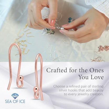 925 Rose Gold flashed Sterling Silver Ear Wires Ball End French Earring Hooks for Drop Dangle Earrings Jewelry Making (12 Count)