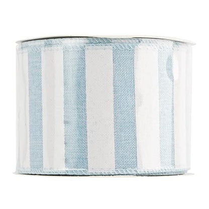 Blue White Stripe Ribbon 2.5 Inch Light Blue Wired Ribbon for Baby Boy Wreath (30 Foot)