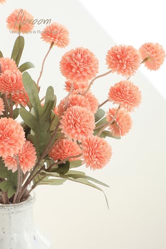5pcs Coral Pink Faux Silk Mums Artificial Flowers (25 Count)