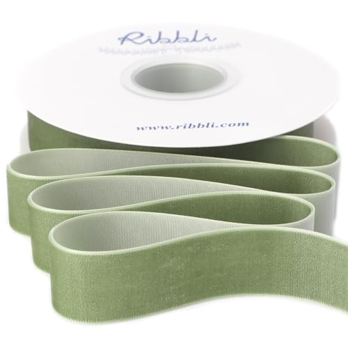Sage Green Velvet Ribbon 1 Inches Continuous10 Yard Spool Spring Moss Christmas Ribbon for Gift Wrapping Crafts Home Decor