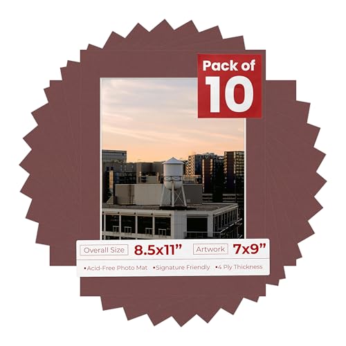 Pack of TEN 8.5x11 Mats Bevel Cut for 7x9 Photos (10 Count)