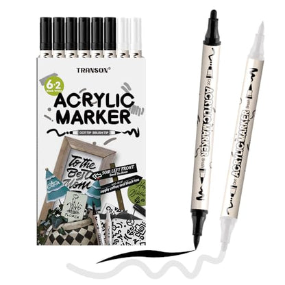 6 Black and 2 White Paint Markers Bold and Brush Dual (8 Count)
