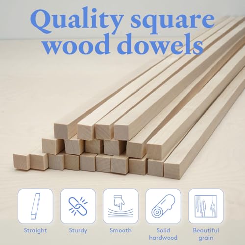 DIY Wooden Square Dowel Rod 3 (25 Count)