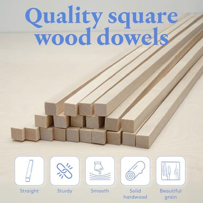 DIY Wooden Square Dowel Rod 3 (25 Count)