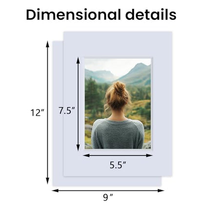 5 Pack Acid Free 9x12 White Picture Mats Board Kit for 6x8