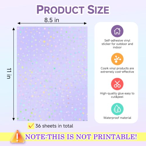 36 Sheets Holographic Sticker Paper Transparent Holographic Laminate Sheets (36 Count)