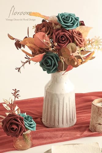 Artificial Flowers 25pcs Real Looking Dark Teal Foam Fake Roses with Stems for DIY Wedding Bouquets Bridal Shower Centerpieces Floral Arrangements Party Tables Home Decorations (25 Count)