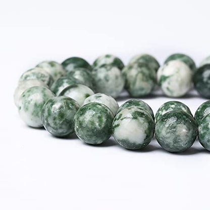 36pcs 10mm Natural Green Spot Stone Stone Beads for Jewelry Making Loose Spacer Round Beads DIY Bracelets Necklaces 15"
