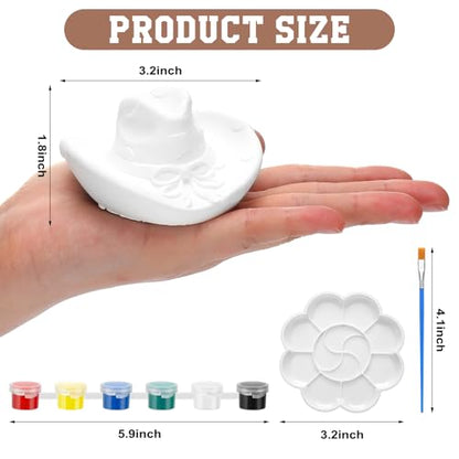 6 Set Cowboy Hat Ceramics to Paint Ready to Paint Your Own Ceramic Cowgirl Hat DIY Unpainted Plaster Paintable Kit Craft with Brush Palette for Adult Western Table Centerpieces Decorations (6 Count)