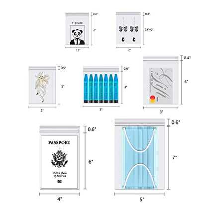 3" x 4" Small Zipper Bags for Jewelry 300pcs Clear Resealable Zipper Tiny Plastic Baggies 2 Mil for Beads Candy Crafts Photos
