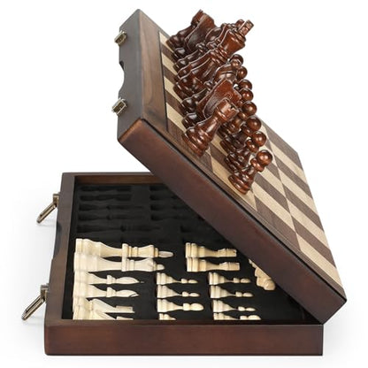 Magnetic Wooden Chess Set for Adults Kids 17'' Chess Board with Handmade Pieces