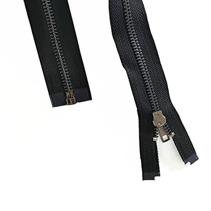 Zipper #5 24 Inch Separating Zipper Black Nickel Metal Zipper 60 cm Zipper for Sewing Bag Crafts Jacket Zipper Repair Coats Bulk 2pcs