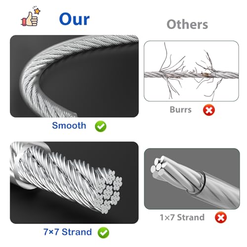 3/16" Cable, 50 ft PVC Coated Steel Cable with 7×7 Strand Core (50 Foot)