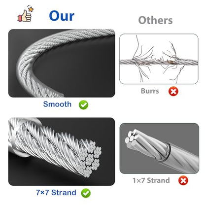 3/16" Cable, 50 ft PVC Coated Steel Cable with 7×7 Strand Core (50 Foot)