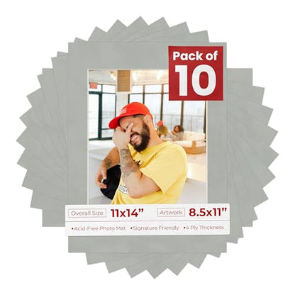 Pack of Ten Acid Free 11x14 Mats Bevel Cut for 8.5x11 Photos (10 Count)