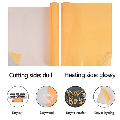 Heat Transfer Vinyl Glow Orange Yellow Glitter HTV