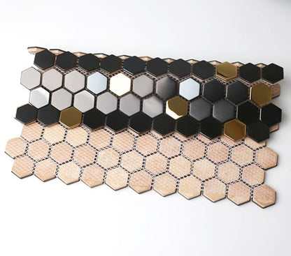 Black and Gold Backsplash Wall Tiles Hexagon Mosaic Shower Floor Tile Kitchen Bathroom Tile (5 Sq Ft)