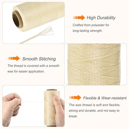 Waxed Thread 197 Yard 1mm 210D Flat Wax Thread Polyester Waxed String for Leather Sewing Hand Weaving Book Binding Home Decoration
