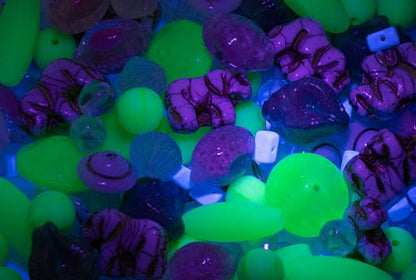 1.4oz (40g) Mix of Czech Glass Beads, Elephants, Uranium Beads, Murex Shell Beads, Lemon Beads, Hand Made Set Kit, UV Active Turquoise Pink