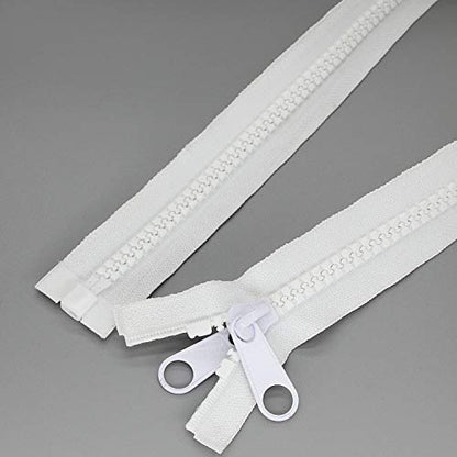 1PCS #10 96 Inch Heavy Duty Zipper for Sewing Separating Large Plastic Zippers White Tape with Double Pull Tab Slider