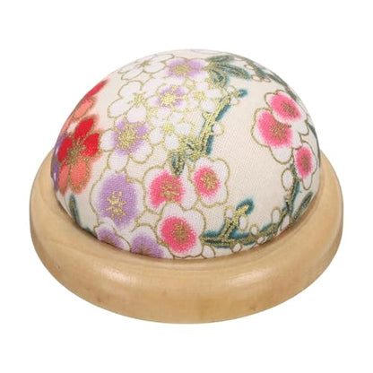 Pin Cushion Wooden Base Japanese Style Round Pincushion Needle Holder for Sewing Quilting Needlework DIY Crafts