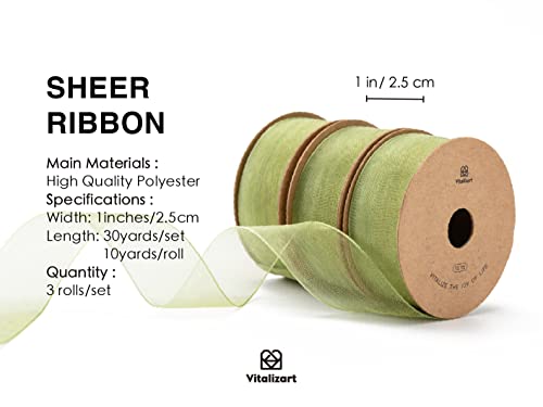 Sage Green Organza Ribbon 1" x 30 Yd Sheer Gift Wrapping Ribbon (90 Foot)