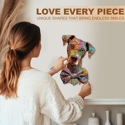 Dog Puzzles Colorful Mandala Unique Abstract Puppy Puzzle Adults Gifts for Women Men Wooden 65 Pieces 8.5 * 5.7in Wall Art Decor