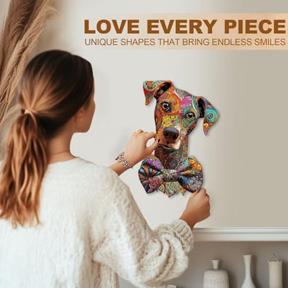 Dog Puzzles Colorful Mandala Unique Abstract Puppy Puzzle Adults Gifts for Women Men Wooden 115 Pieces 11.4 * 7.8in Wall Art Decor