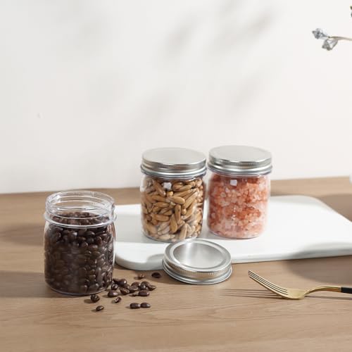 8 oz Plastic Mason Jars and Clear Plastic Jars with Lids 8 oz (48 Count)