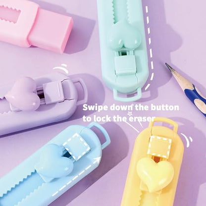 5 Pack Sliding Retractable Pencil Eraser with Plastic Sleeve (5 Count)