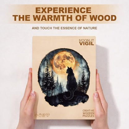 Moon Night Black Cat Puzzles Adults Gifts for Women Men Wooden 100 Pieces 8.5x7.8in