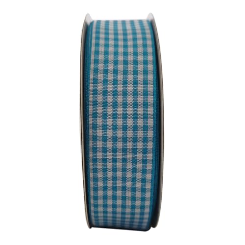 1 Inch Vivid Blue and White Woven Edge Plaid Ribbon Polyester Gingham Ribbon 25 Yards Each Roll