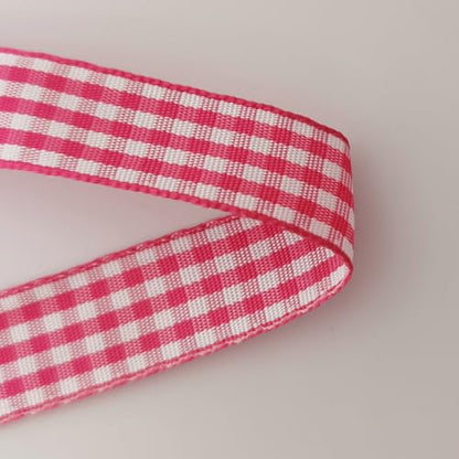 Pink and White Woven Edge Plaid Chekered Ribbon 100% Polyester Gingham Ribbon 25 Yards Each Roll for Easter Packing Decoration (72 Foot)