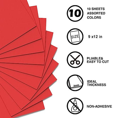 Red Foam Sheets Crafts 9x12 Inch 2mm Eva Color Craft Foam Paper for Crafts Project Preschoolers Classroom Scrapbooking DIY Cosplay (10 Count)