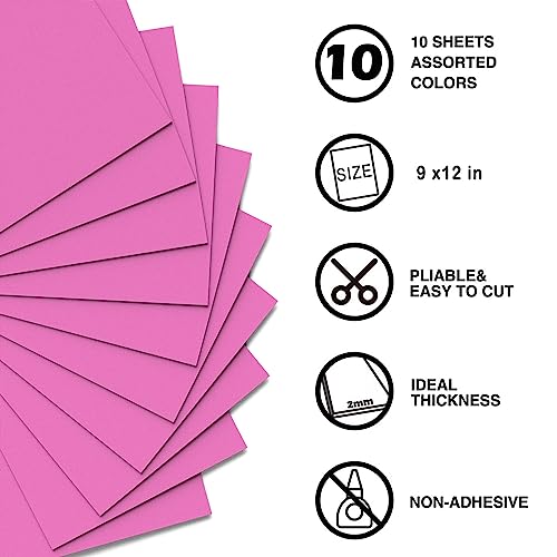 Pink Foam Sheets Crafts 9x12 Inch 2mm Eva Color Craft Foam Paper for Crafts Project Preschoolers Classroom Scrapbooking Valentine Cards (10 Count)